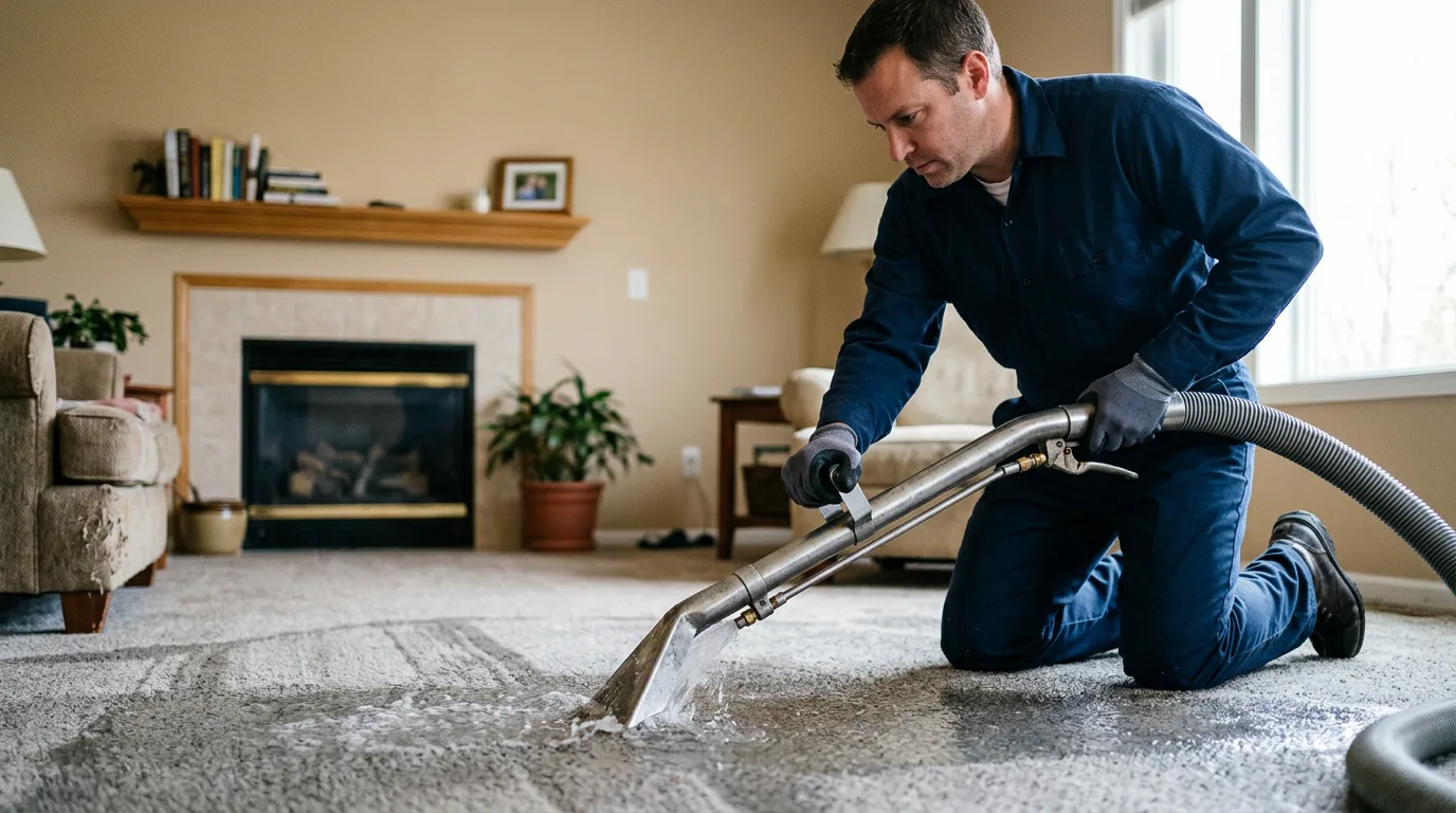 Water damage restoration technician working near Bristol, CT